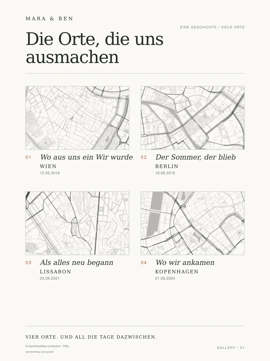 Vollständiges Gallery-Poster mit vier Ortskarten im Look Euer Lieblingston