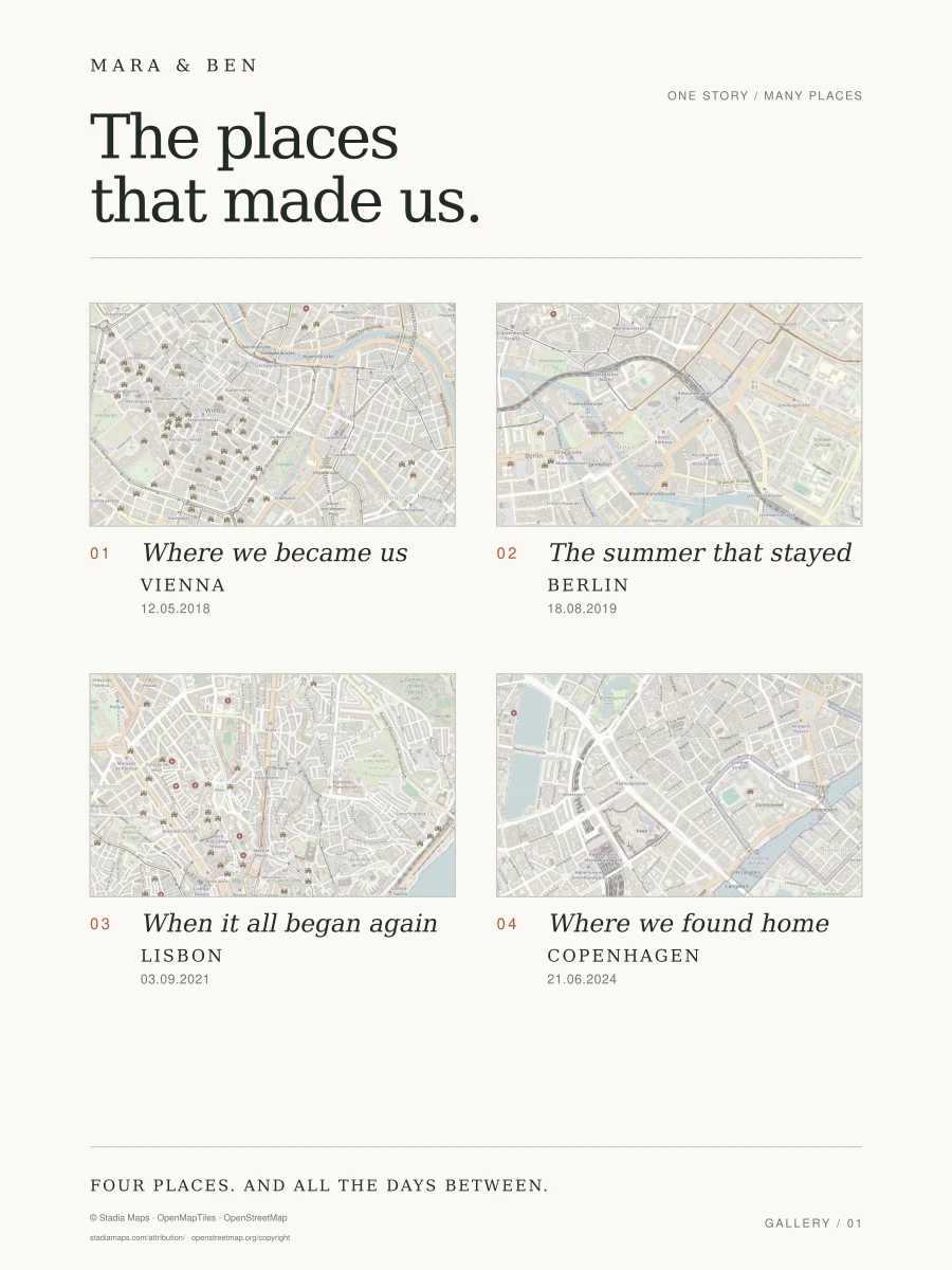 Complete Gallery poster with four place maps in the Original look